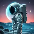 A futuristic astronaut with a sleek, silver spacesuit and a helmet adorned with glowing, neon-blue accents, standing on the surface of a distant, alien planet, Highly Detailed, Half Body, Gorgeous, Stunning, Elegant by Stefan Kostic