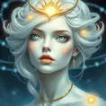 celestial being with cosmic eyes, stardust-infused tresses, and a transcendent aura, Highly Detailed, Half Body, Gorgeous, Stunning, Elegant by Stanley Artgerm Lau, Stefan Kostic