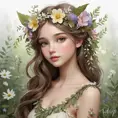 Whimsical woodland nymph with petal-soft skin and a garland of wildflowers, Highly Detailed, Half Body, Gorgeous, Stunning, Elegant by WLOP