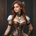 Steampunk enchantress with copper accents and a timepiece-adorned corset, Highly Detailed, Half Body, Gorgeous, Stunning, Elegant by WLOP