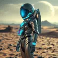 A futuristic astronaut with a sleek, silver spacesuit and a helmet adorned with glowing, neon-blue accents, standing on the surface of a distant, alien planet, Highly Detailed, Half Body, Gorgeous, Stunning, Elegant by Stefan Kostic