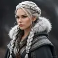 Viking warrior queen with braided silver hair and a fur-lined cloak, Highly Detailed, Half Body, Gorgeous, Stunning, Elegant by WLOP