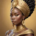 a striking African queen with regal, braided hair and a majestic gold headdress