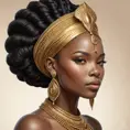 a striking African queen with regal, braided hair and a majestic gold headdress