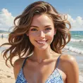 A charming woman with a playful smile, enjoying a sunny day at the beach