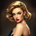 a confident, 1950s-style femme fatale with bold, crimson lips and a sultry gaze