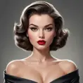 a confident, 1950s-style femme fatale with bold, crimson lips and a sultry gaze