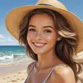 A charming woman with a playful smile, enjoying a sunny day at the beach