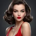 a confident, 1950s-style femme fatale with bold, crimson lips and a sultry gaze