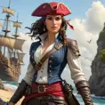 Mary Read, the female Assassin from the Golden Age, with a pirate's outfit and a trusty cutlass