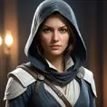 a graceful, agile female protagonist from the Assassin's Creed franchise, with striking features and a determined expression, in a cinematic, dramatic lighting