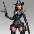 A bold and striking illustration of Caitlyn, the Sheriff of Piltover, with a confident pose and a rifle at the ready