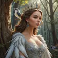 A queen with a crown of feathers, her dress a tapestry of bird songs, ruling from a treehouse high in the branches of a forest that stretches to the horizon.