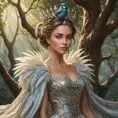 A queen with a crown of feathers, her dress a tapestry of bird songs, ruling from a treehouse high in the branches of a forest that stretches to the horizon.