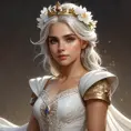 Ciri, the Lion Cub of Cintra, with a flowing white dress and a crown of flowers