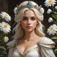 Ciri, the Lion Cub of Cintra, with a flowing white dress and a crown of flowers