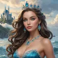 A queen with eyes that shimmer like the ocean, wearing a gown that changes colors with the tides, ruling from a castle that floats on a cloud of mist.