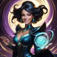 A dramatic rendering of LeBlanc, the Magical Mimic, with a mischievous grin and a swirling vortex of magic