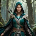 Imagine a beautiful Assassin's Creed character in a mystical Celtic forest, her clothing a mix of ancient druidic robes and hidden assassin weapons, surrounded by ancient stone circles and glowing will-o'-the-wisps.