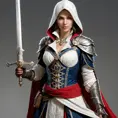 Ezio's Assassin sister, Altaïr's descendant, with a Renaissance-inspired outfit and a sword in hand