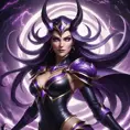 A vibrant and dynamic depiction of Syndra, the Dark Sovereign, with a swirling storm of energy and a fierce determination