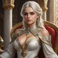 Ciri, the daughter of Emhyr var Emreis, in a regal and commanding pose, her imperial heritage shining through. Highly detailed, ornate, and majestic.