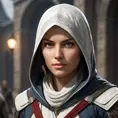 a graceful, agile female protagonist from the Assassin's Creed franchise, with striking features and a determined expression, in a cinematic, dramatic lighting