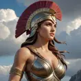 A majestic, larger-than-life statue of Kassandra, the Spartan warrior, standing tall and proud, her gaze fixed on the horizon, symbolizing the enduring legacy of her heroic deeds.