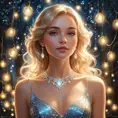 A whimsical depiction of Lux, the Lady of Luminosity, surrounded by sparkling lights and a soft glow