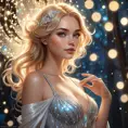 A whimsical depiction of Lux, the Lady of Luminosity, surrounded by sparkling lights and a soft glow