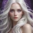 A mystical, ethereal woman with long, flowing white hair and piercing violet eyes, inspired by the ancient magic of the Continent