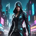 a female Assassin from the Assassin's Creed franchise, with a captivating, enigmatic presence and a sleek, streamlined outfit, in a futuristic, neon-infused cityscape