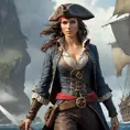 Mary Read, the female Assassin from the Golden Age, with a pirate's outfit and a trusty cutlass