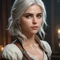 Ciri, the witcher's apprentice, in a moment of quiet reflection, her eyes filled with a sense of purpose and destiny. Atmospheric, introspective, and evocative.