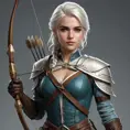 Ciri, the young princess, with a medieval-inspired outfit and a bow and arrow