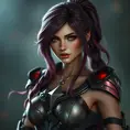 Alluring matte portrait of a beautiful Katarina from League of Legends in her battle suit