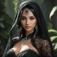 A beautiful veiled Nidalee wearing a lacy black veil, perfect face