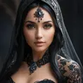 A beautiful veiled Nidalee wearing a lacy black veil, perfect face