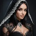 A beautiful veiled Nidalee wearing a lacy black veil, perfect face