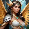 Alluring matte portrait of a beautiful Nidalee with wings