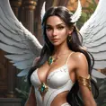 Alluring matte portrait of a beautiful Nidalee with wings