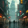 An amateur photo of a future cyberpunk world filled with activity and detail, conveying a sense of desperation and uncertainty