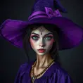 Matte portrait of a mysterious kiki the witch in purple