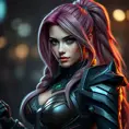 Alluring matte portrait of a beautiful Katarina from League of Legends in her battle suit