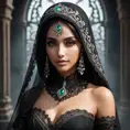 A beautiful veiled Nidalee wearing a lacy black veil, perfect face