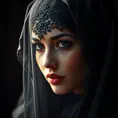 A beautiful veiled Nidalee wearing a lacy black veil, perfect face