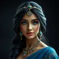 Matte portrait of the beautiful Princess Jasmine in dark blue