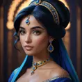 Matte portrait of the beautiful Princess Jasmine in dark blue