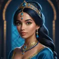 Matte portrait of the beautiful Princess Jasmine in dark blue