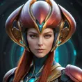 Alluring matte portrait of Star Craft's beautiful red haired Sarah Kerrigan alien Protoss